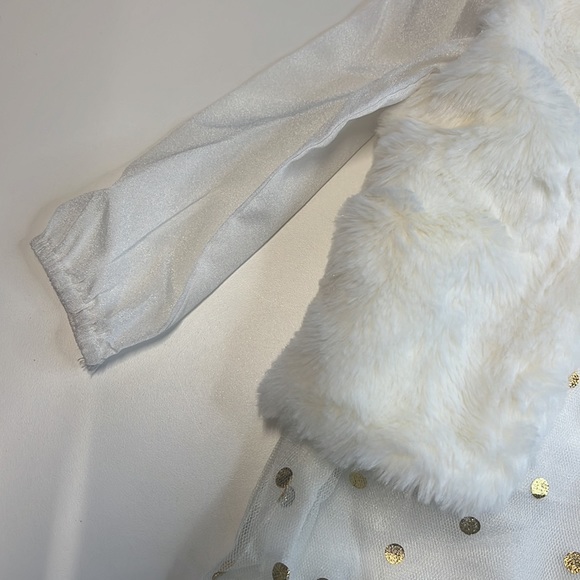 Starting Out White & Gold Sparkle 3PC Set, Faux Fur Vest, Shirt, & Leggings, NWT - Picture 4 of 7